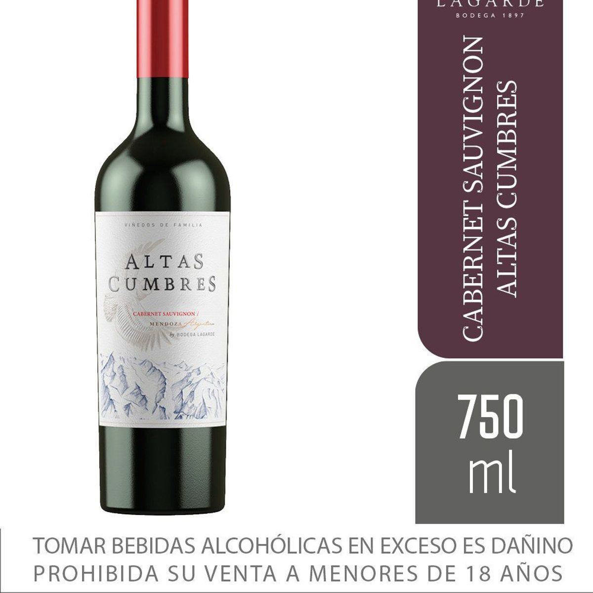 ALTAS CUMBRES - Vino Tinto Altas Cumbres Cabernet Sauvignon Botella 750 mL