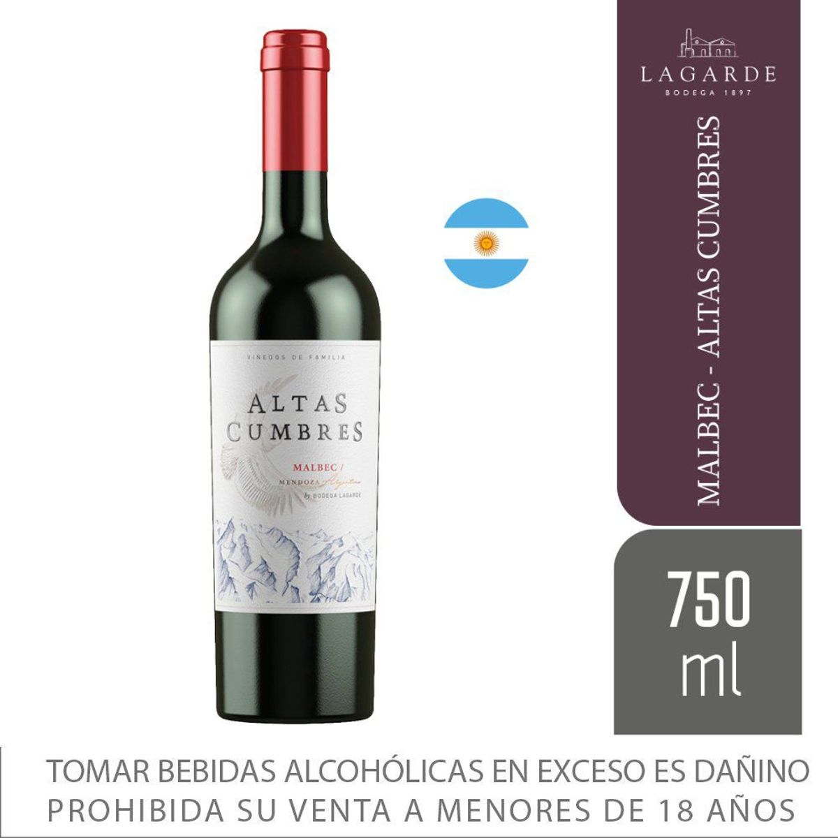 ALTAS CUMBRES - Vino Tinto Altas Cumbres Malbec Botella 750 mL