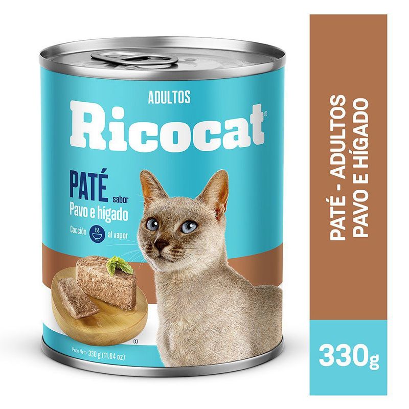 RICOCAT - Paté para gatos Adultos Ricocat Sabor Hígado y Pavo 330 g