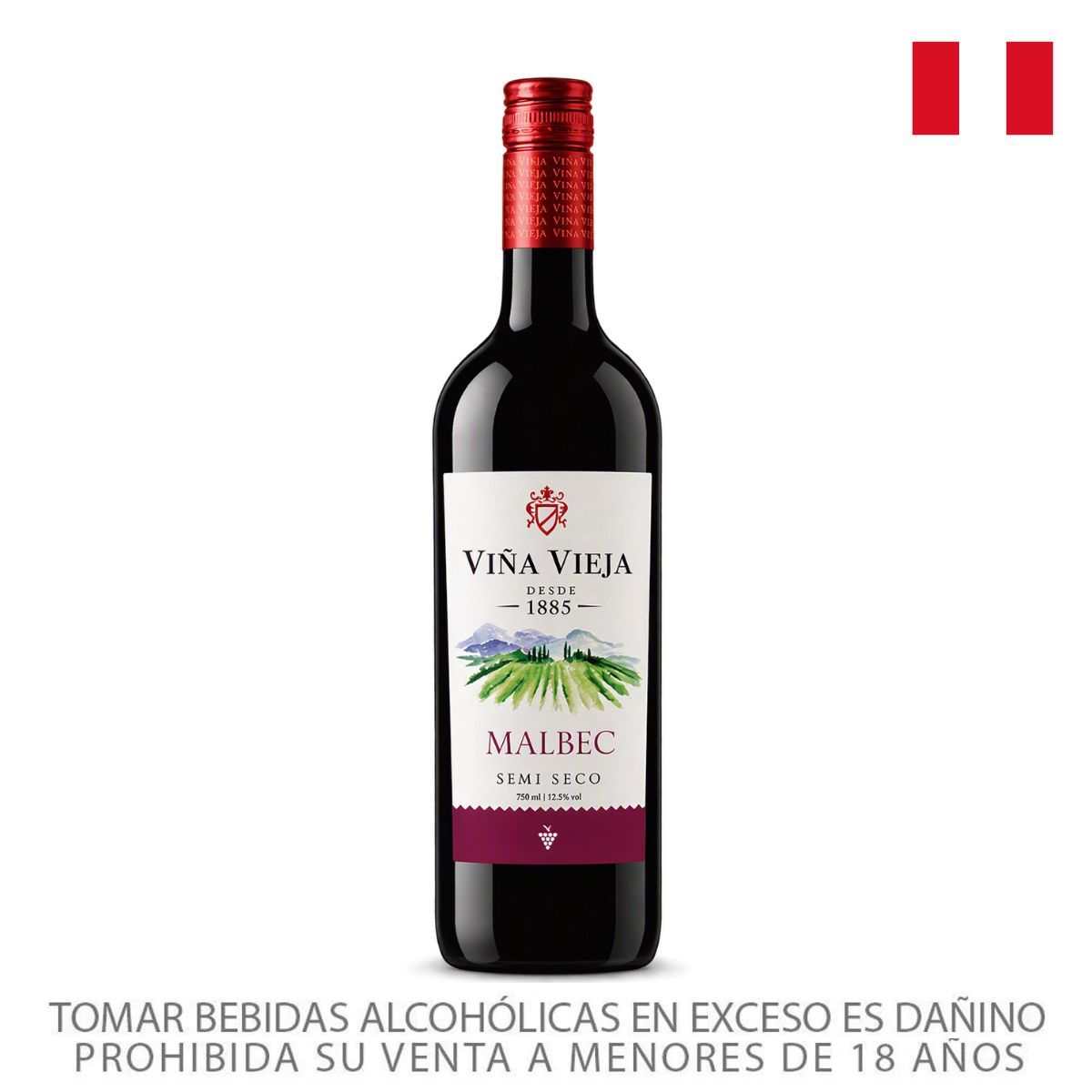 VINA VIEJA - Vino Tinto Viña Vieja Valle de Ica Malbec Botella 750 mL