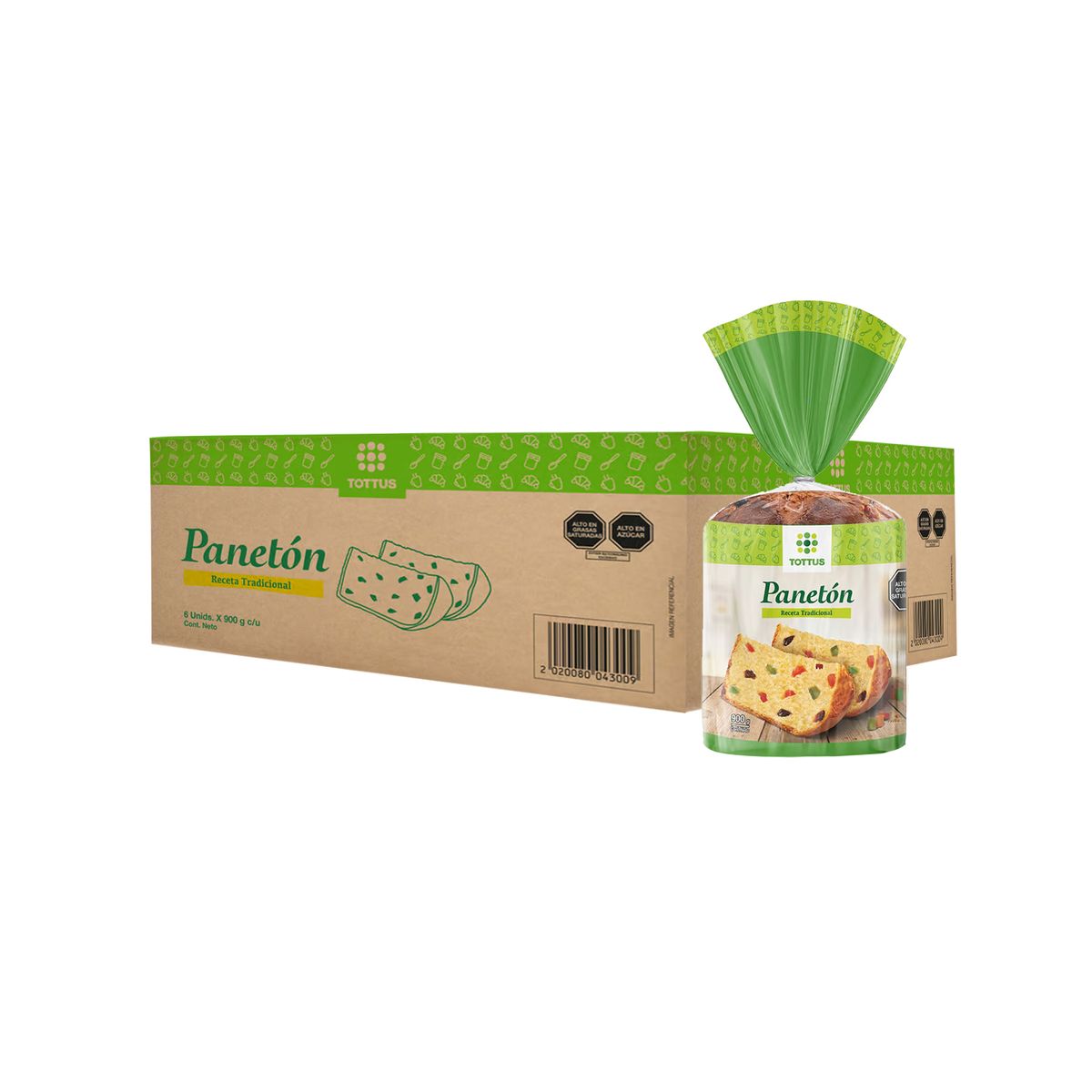 TOTTUS - Panetón Tottus en Bolsa Pack 6 Unidades 900 g