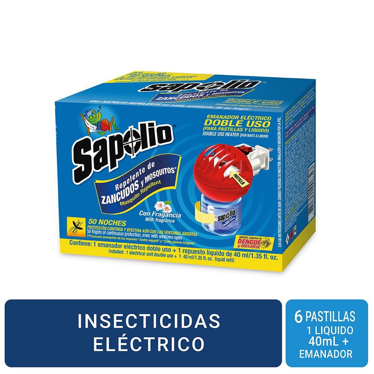 SAPOLIO - Insecticida Eléctrico Sapolio Doble Uso + 6 Pastillas + Líquido 40 mL