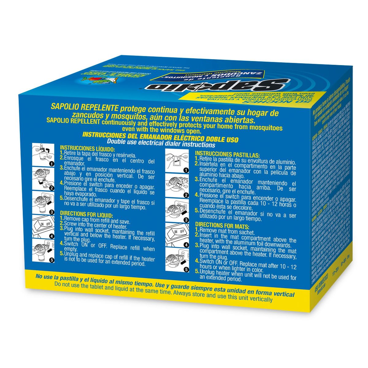 SAPOLIO - Insecticida Eléctrico Sapolio Doble Uso + 6 Pastillas + Líquido 40 mL