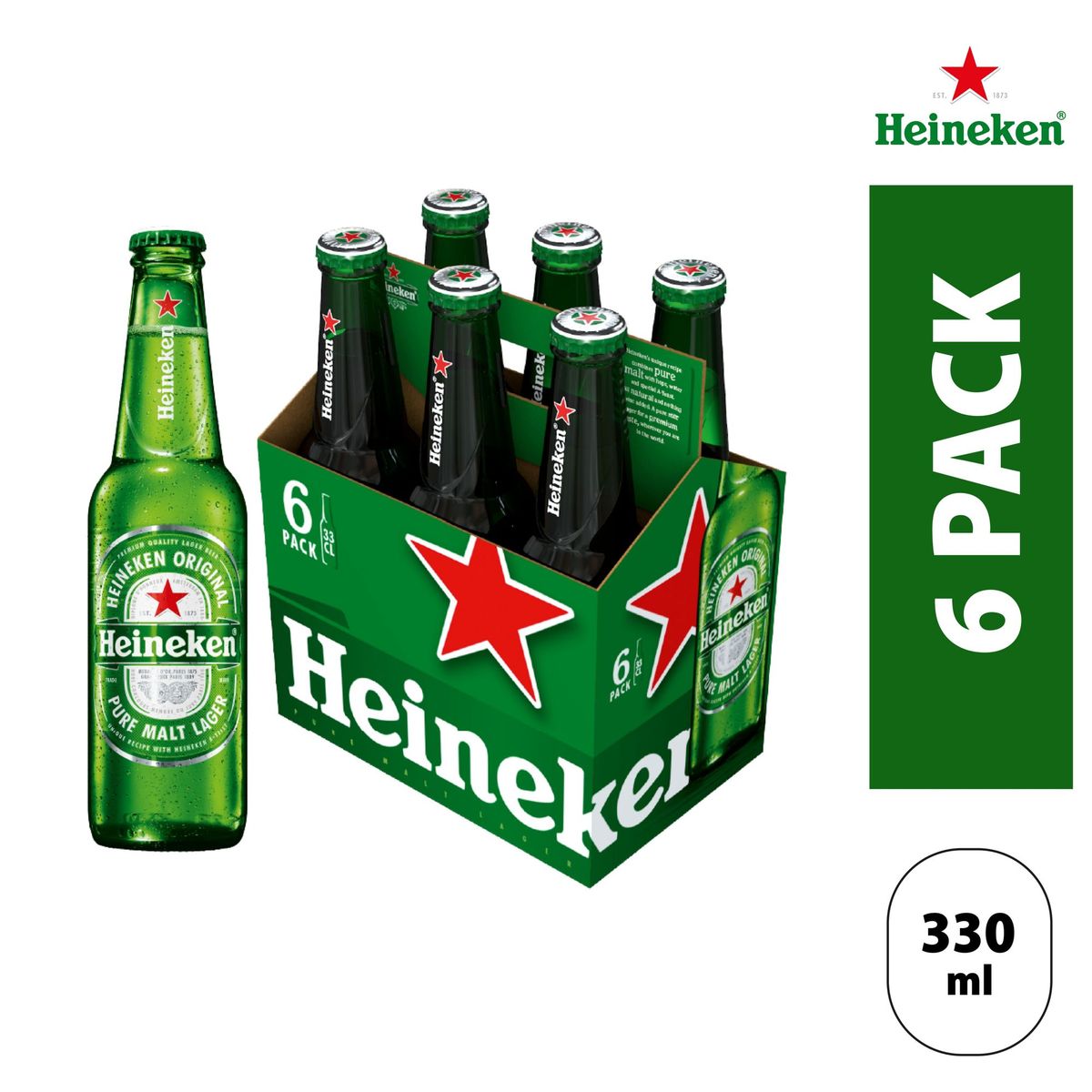 HEINEKEN - Cerveza Heineken Sixpack Botella 330 mL