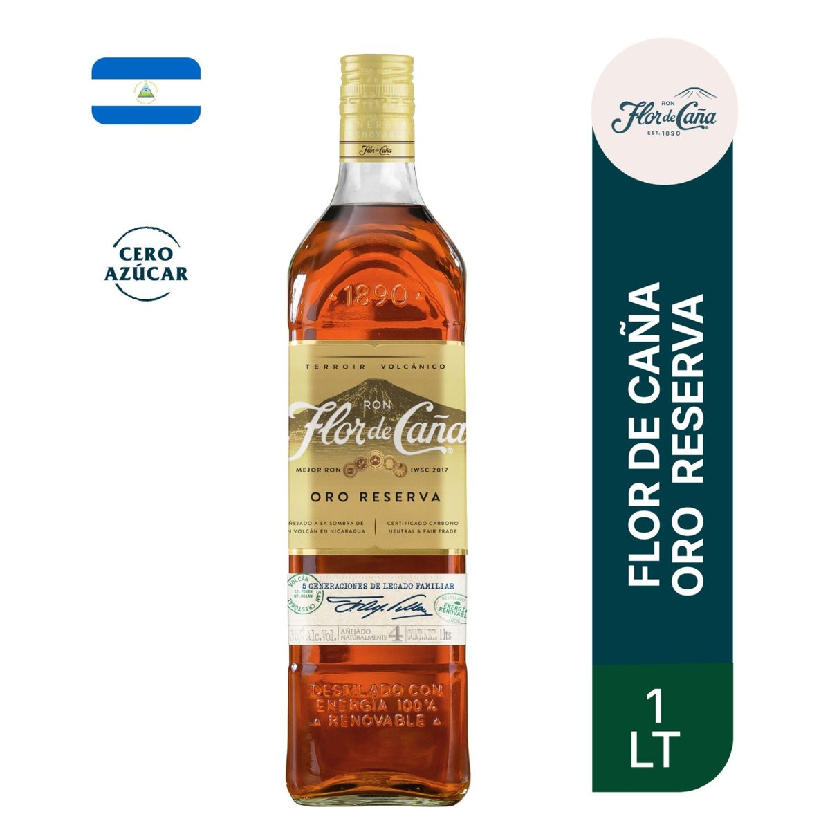 FLOR DE CAÑA - Ron Flor de Caña 4 Años Botella 1 L