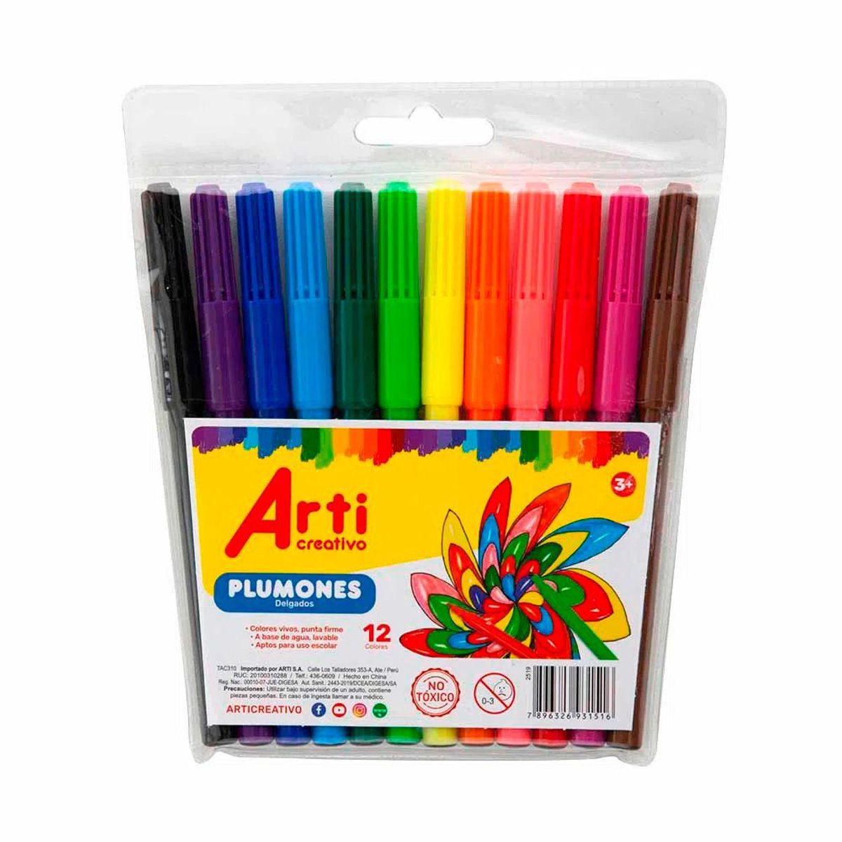 ARTI CREATIVO - Plumones Arti Creativo Delgados Empaque 12 Und