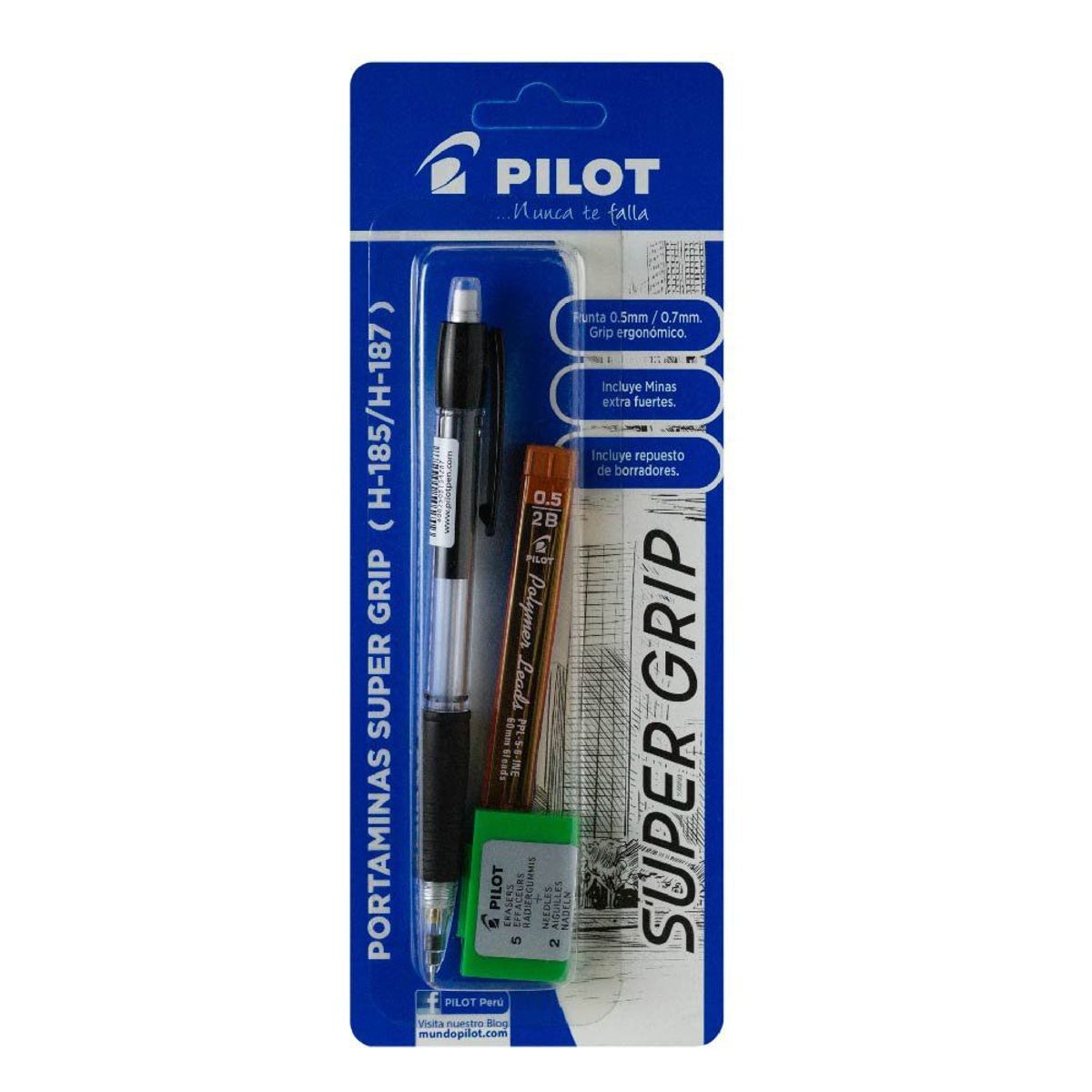 PILOT - Portaminas Pilot Súper Grip Con Repuesto Y Borradores