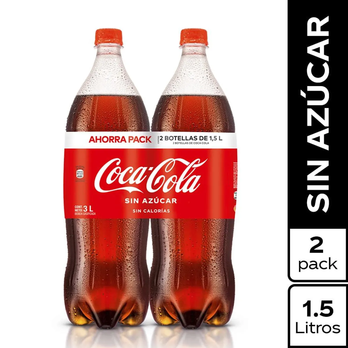 COCA COLA - Gaseosa Coca Cola Zero Pack 2 Botellas 1.5 L