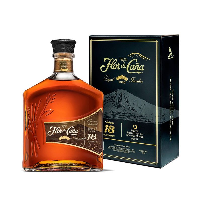 FLOR DE CAÑA - Ron Centenario Flor de Caña 18 Años Botella 750 mL
