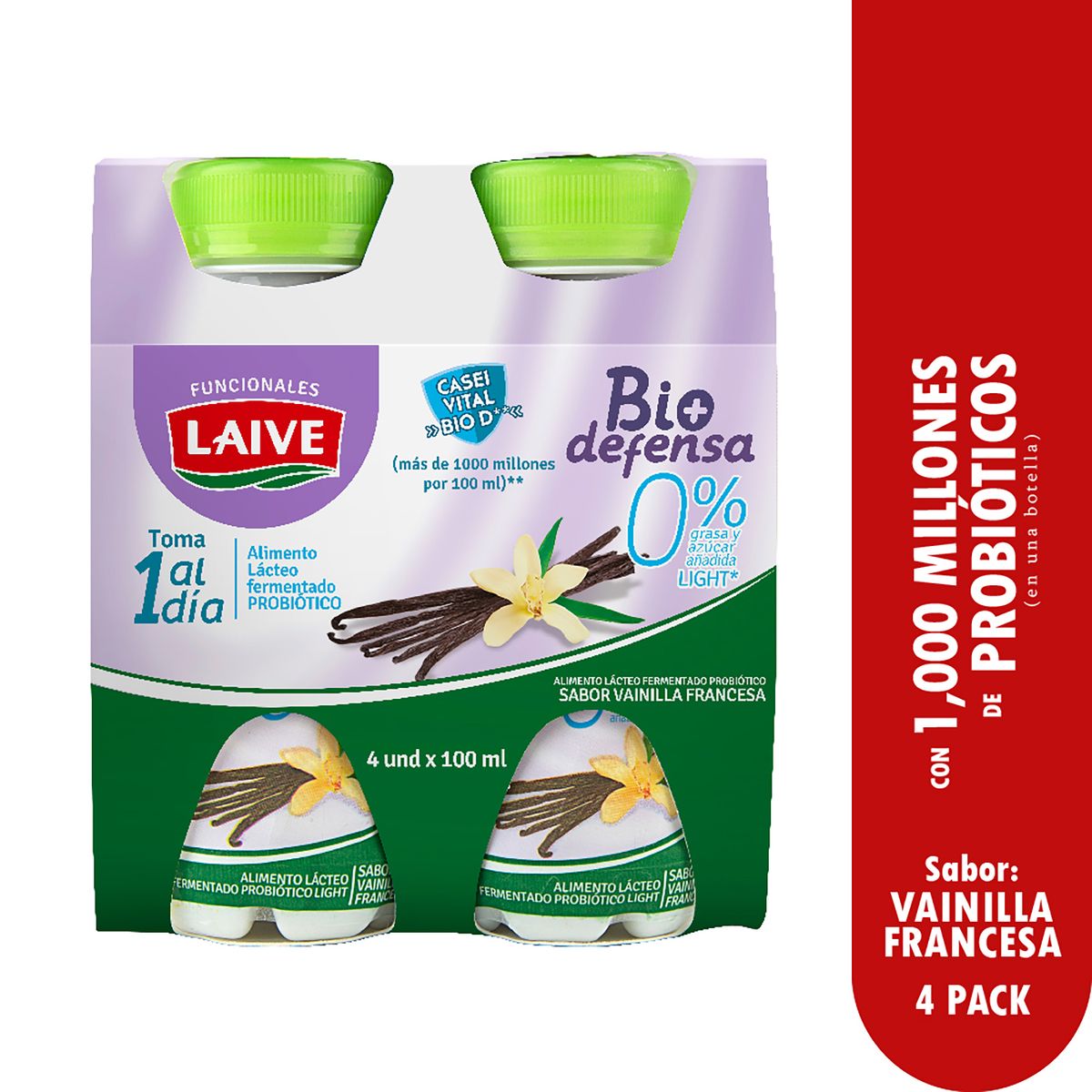 LAIVE - Yogurt Laive Light Biodefensa Vainilla Pack 4 Botellas 100 mL