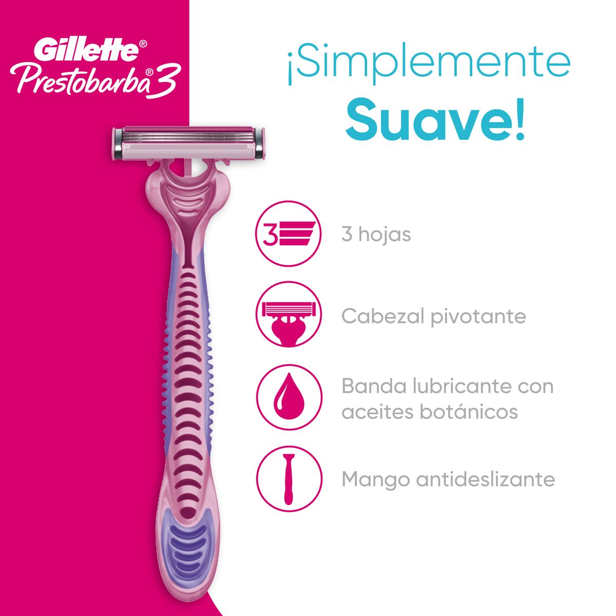 GILLETTE - Máquina de Afeitar Gillette Mujer Prestobarba3 Empaque 2 Und