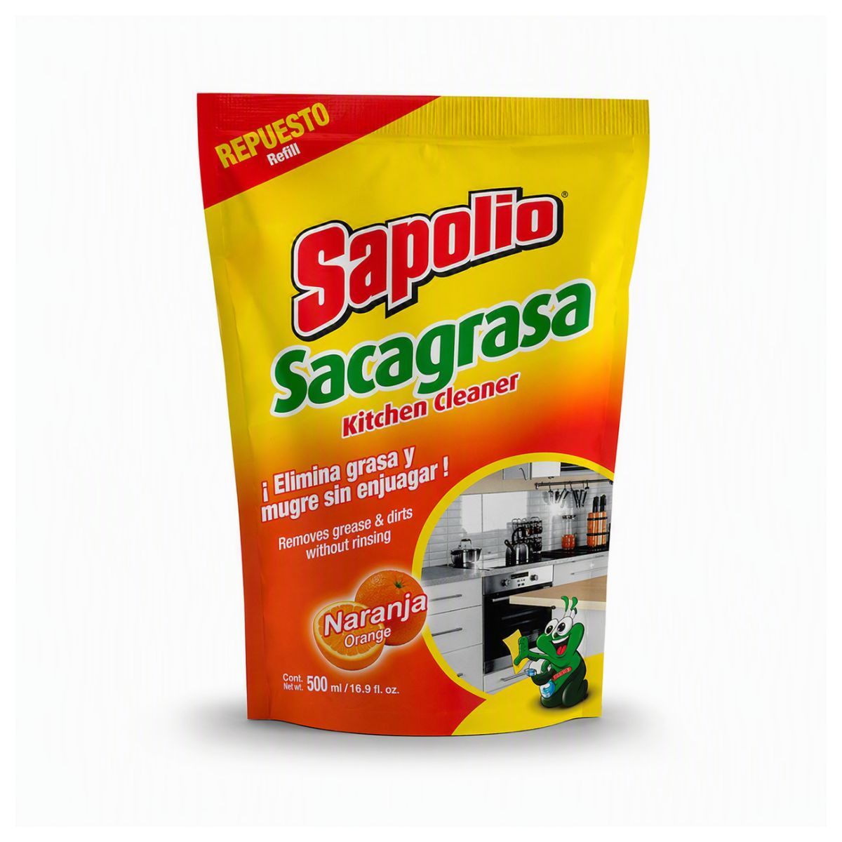 SAPOLIO - Repuesto Sacagrasa Sapolio Cocina Naranja Doypack 500 mL