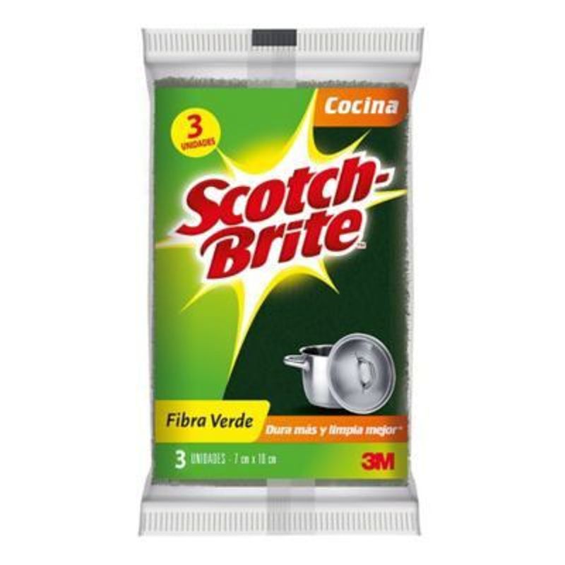 SCOTCH BRITE - Esponja Scotch Brite Fibra Verde Limpieza Pesada Empaque 3 Und