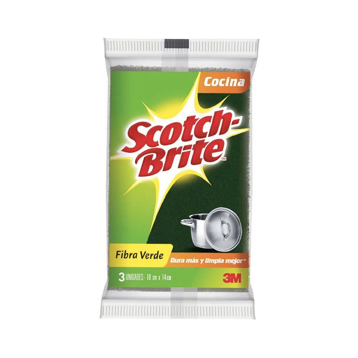SCOTCH BRITE - Esponja Fibra Verde Scotch Brite Empaque 3 Und