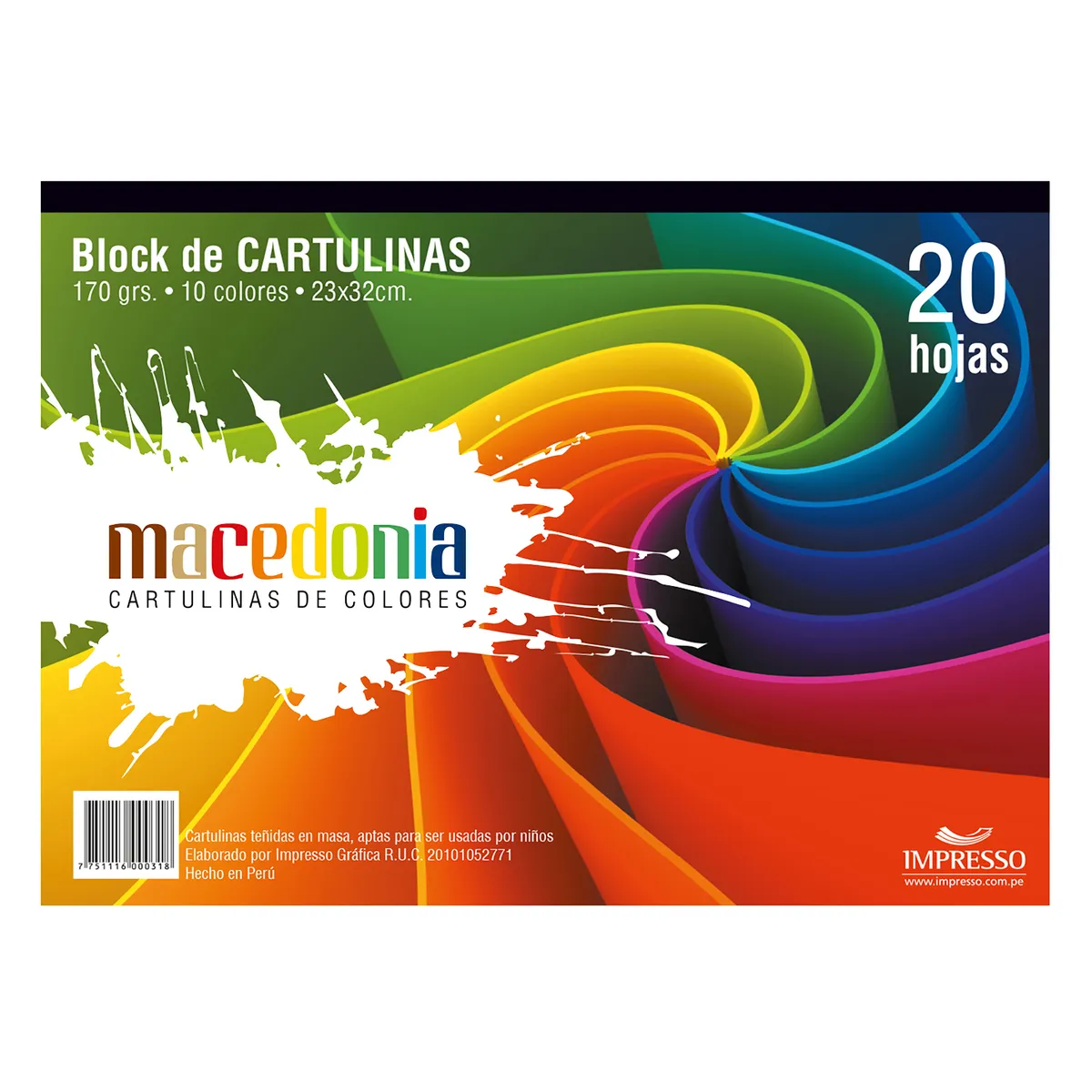 KIMBERLY - Block Cartulina Arcoíris Macedonia 170 g 20 Hojas