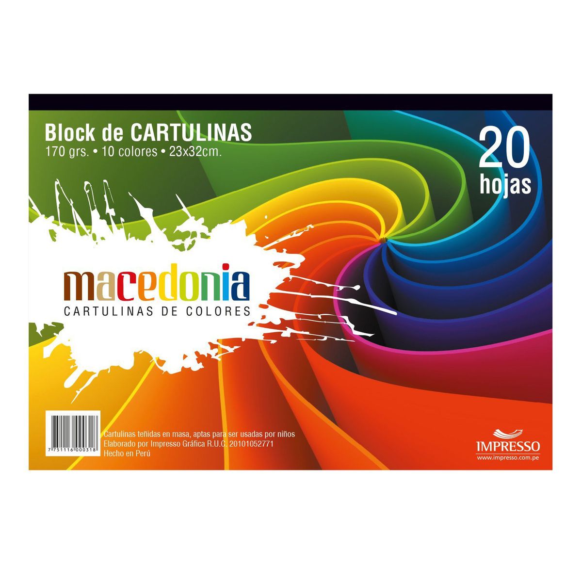 KIMBERLY - Block Cartulina Arcoíris Macedonia 170 g 20 Hojas