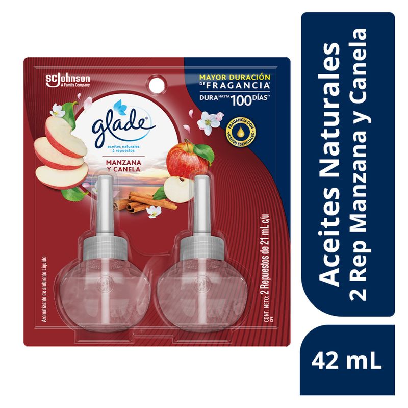 GLADE - Repuesto Ambientador Aceite Glade Manzana Canela Pack 2 Envase 21 mL