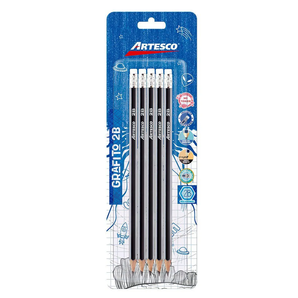 ARTESCO - Lápices Artesco Grafito 2B Empaque 5 Und