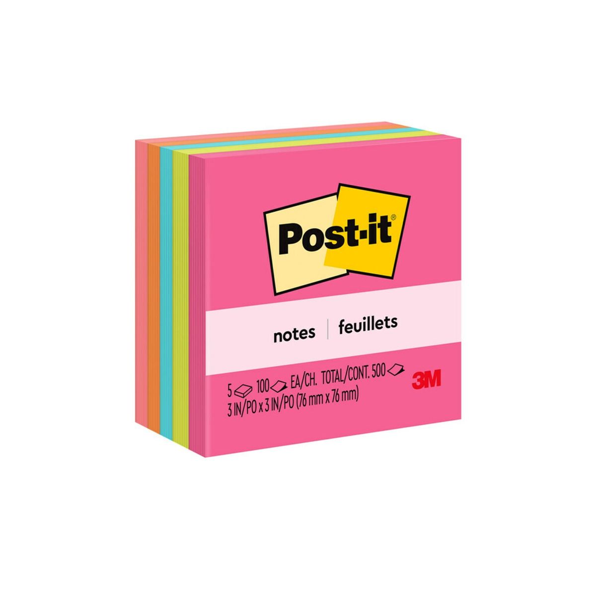 3M - POST-IT 654-5PK NEON 5 PADSx100 HOJAS