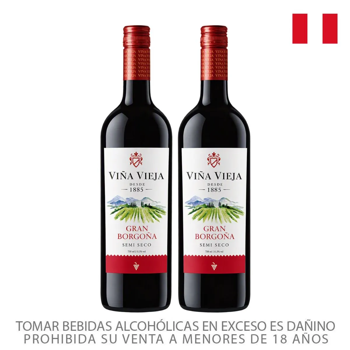 VINA VIEJA - Vino Viña Vieja Semi Seco Gran Borgoña Pack 2 Botellas 750 mL