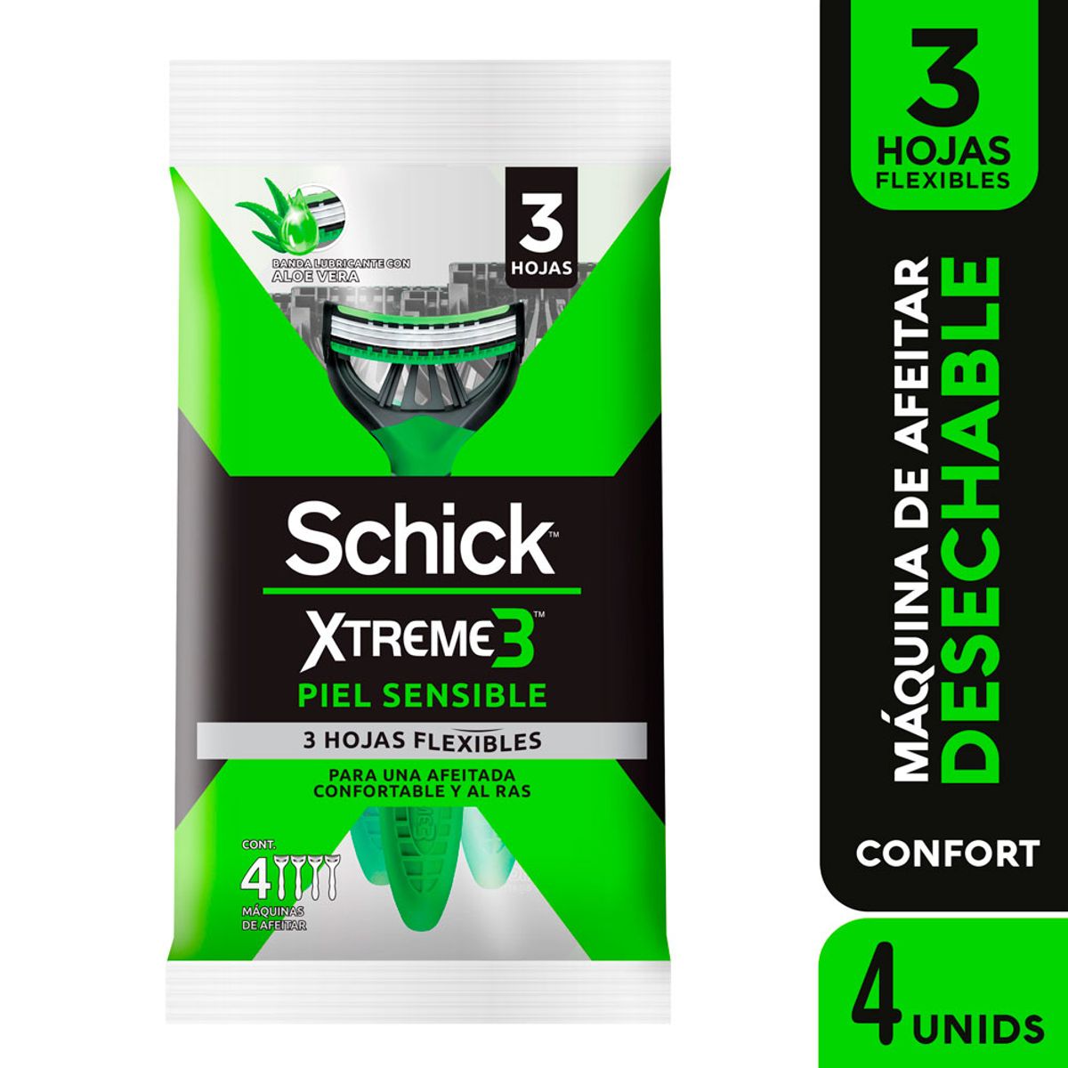 SCHICK - Máquina de Afeitar Schick Extreme 3 Piel Sensible Empaque 4 Und