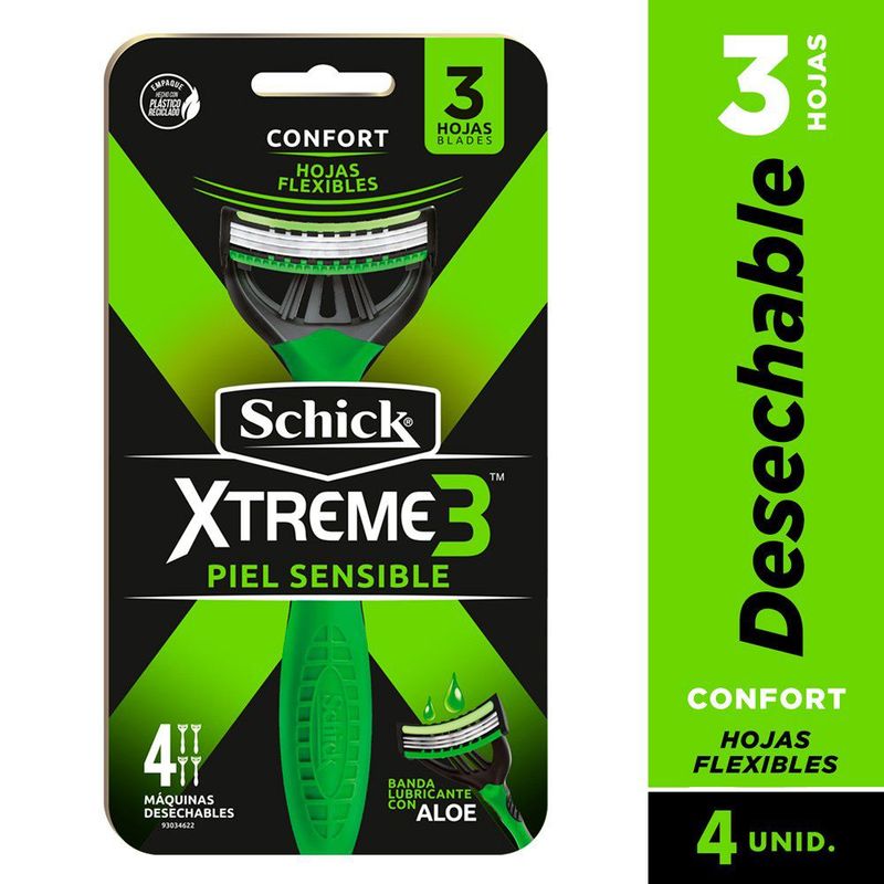 SCHICK - Máquina De Afeitar Schick Xtreme 3 Piel Sensible Pack 4 Und