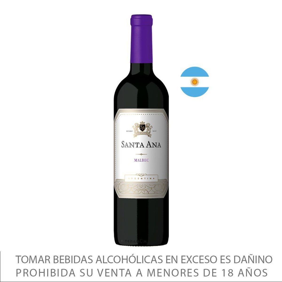 SANTA ANA - Vino Tinto Santa Ana Malbec Botella 750 mL