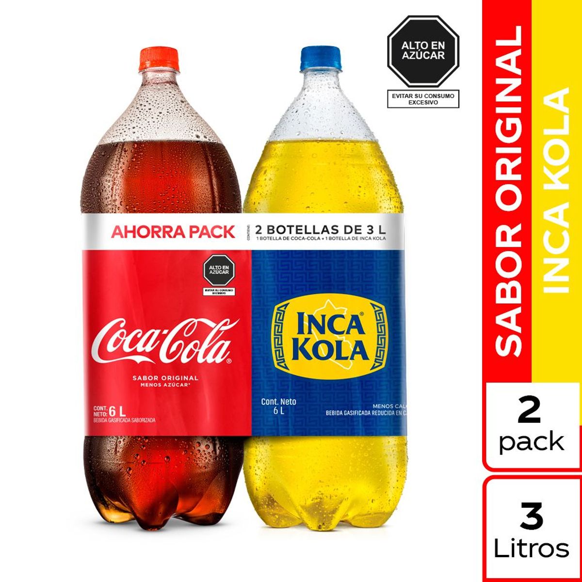COCA COLA - Gaseosa Coca Cola 3 L + Inka Cola 3 L