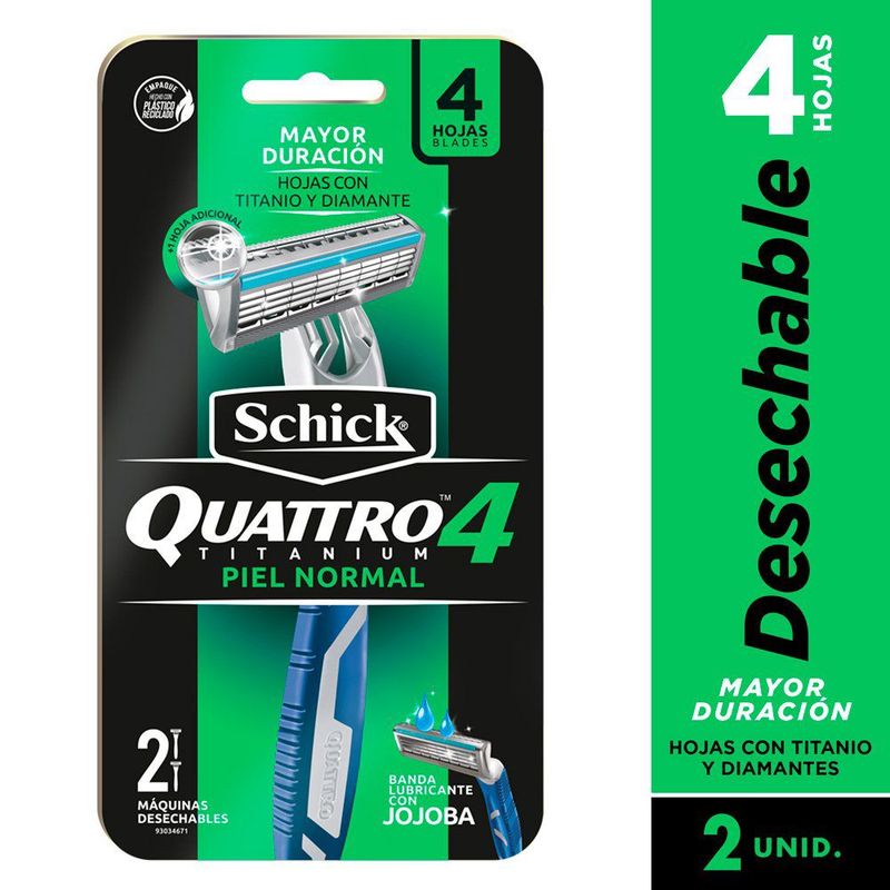 SCHICK - Máquina De Afeitar Schick Desechable Quattro Titanium Pack 2 Und