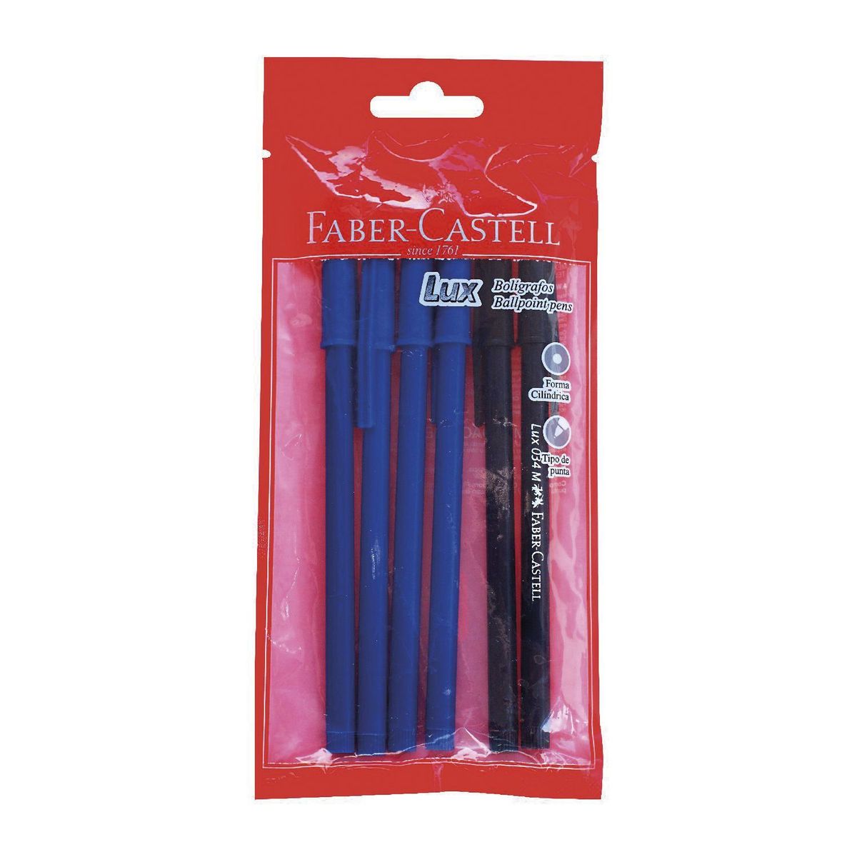 FABER CASTELL - Lapiceros Faber Castell 034F 4 Azul + 2 Negro Empaque 6 Und