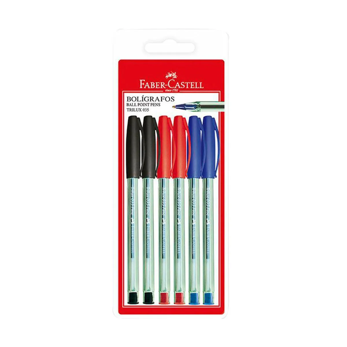 FABER CASTELL - Lapiceros Faber Castell Trilux 035F 2 Azul + 2 Negro Empaque 6 Und
