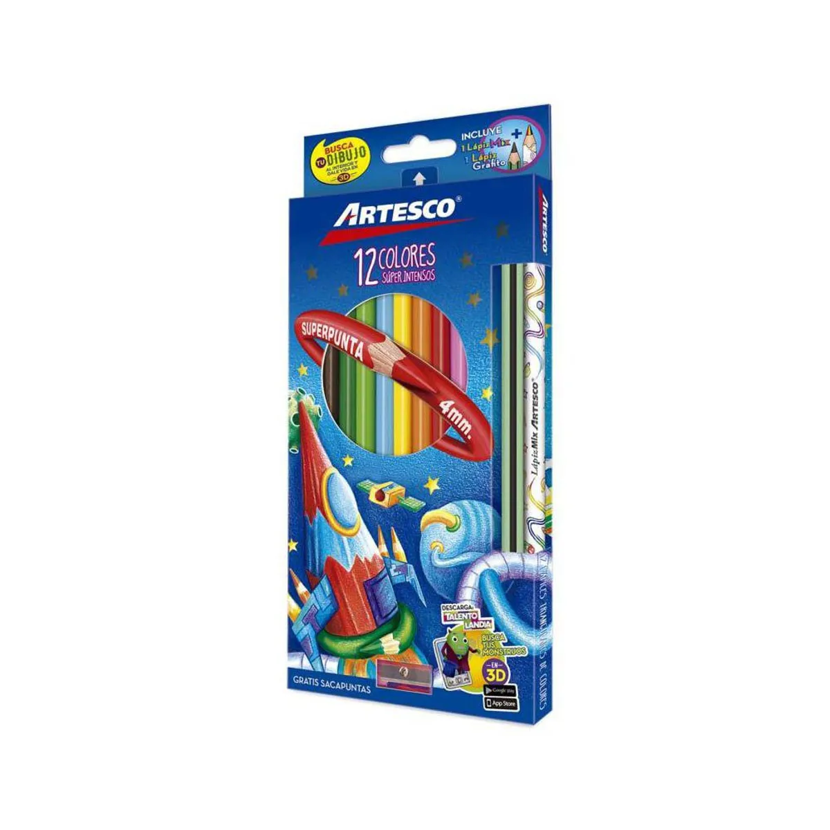 ARTESCO - Colores Artesco Triangulares Empaque 12 Und + Lápiz Grafito