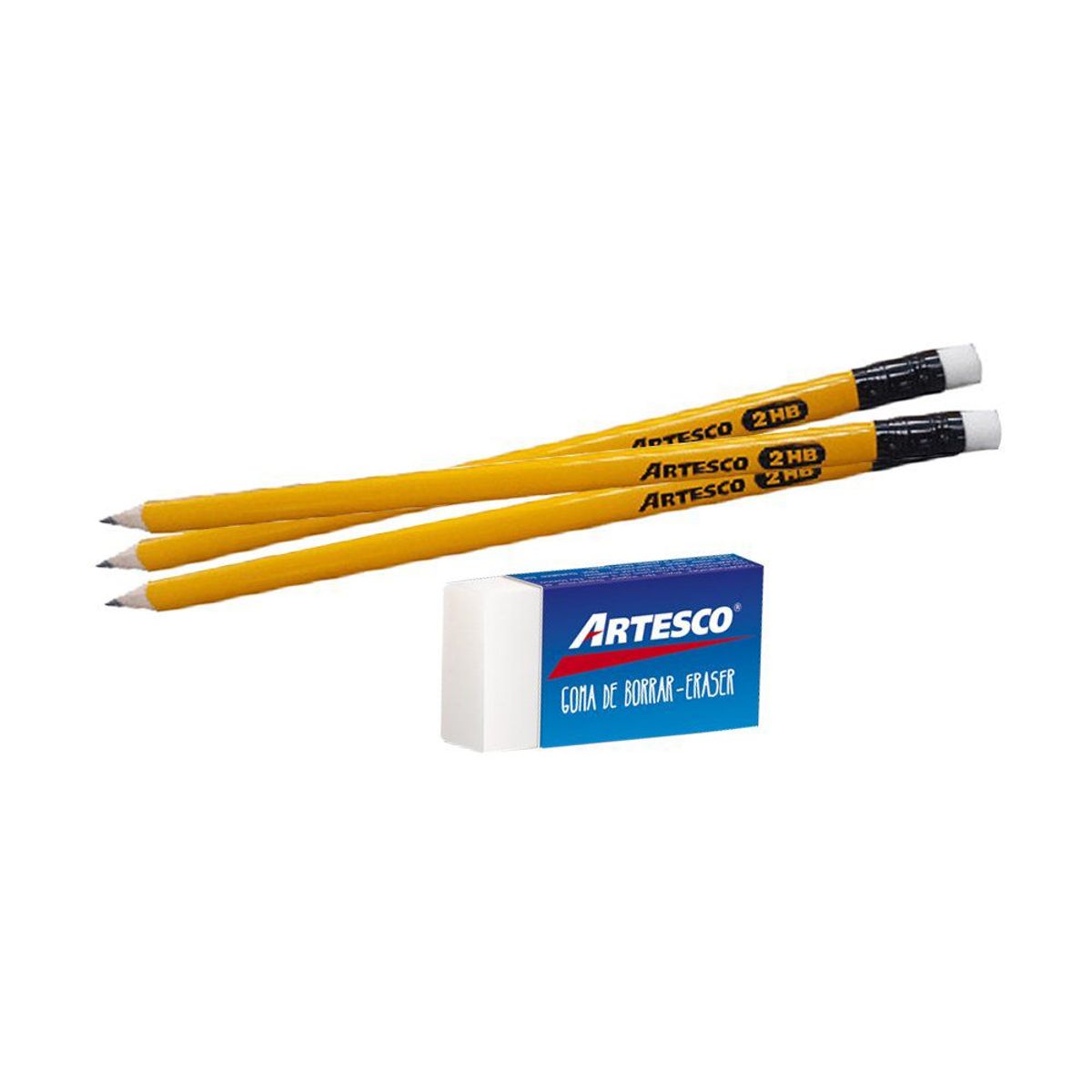 ARTESCO - Lápices Artesco Triangular Amarillo 2HB Empaque 5 Und + Borrador + Tajador