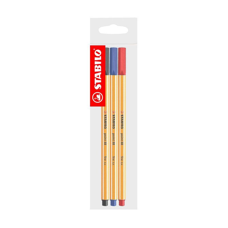 STABILO - Lapiceros Stabilo Fine Pen Azul Rojo Negro Empaque 3 Und