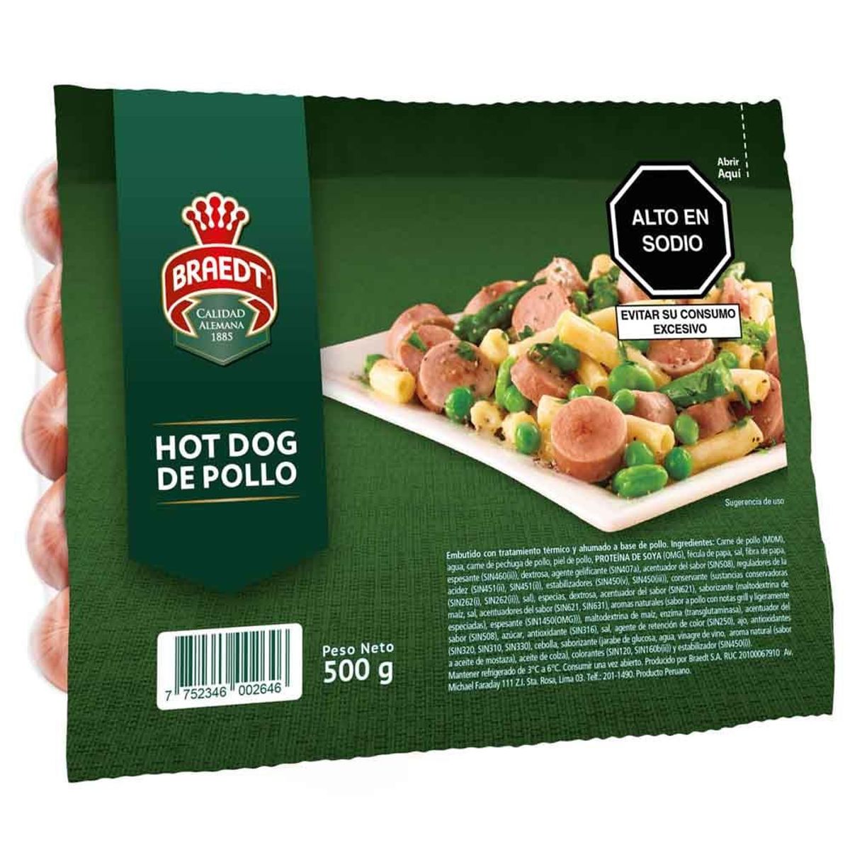 BRAEDT - Hot Dog de Pollo Braedt Empaque 500 g