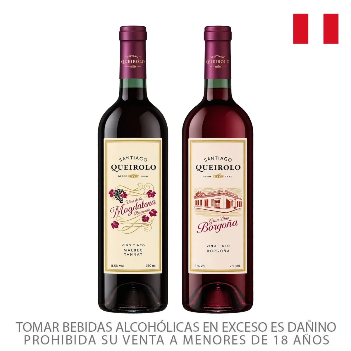 SANTIAGO QUEIROLO - Vino Santiago Queirolo Borgoña 750 mL + Magdalena 750 mL