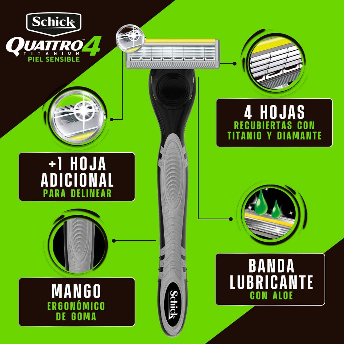 SCHICK - Repuesto Máquina de Afeitar Schick Quattro Titanium Caja 2 Und