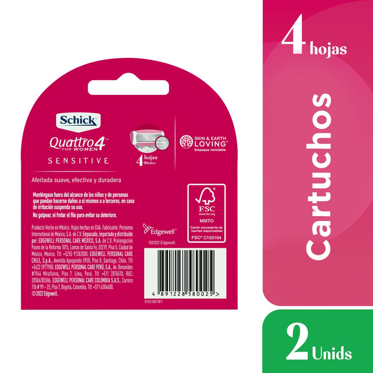SCHICK - Repuesto Máquina de Afeitar Schick Quattro Women Caja 2 Und