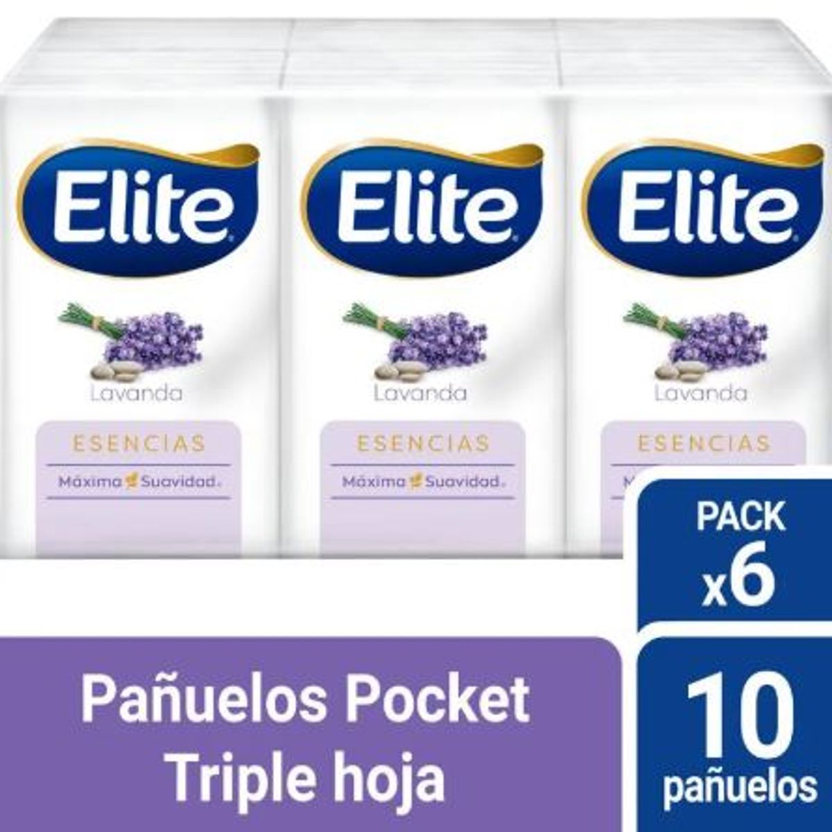 ELITE - Pañuelos Desechables Elite Triple Hoja Lavanda Pack 6 Und
