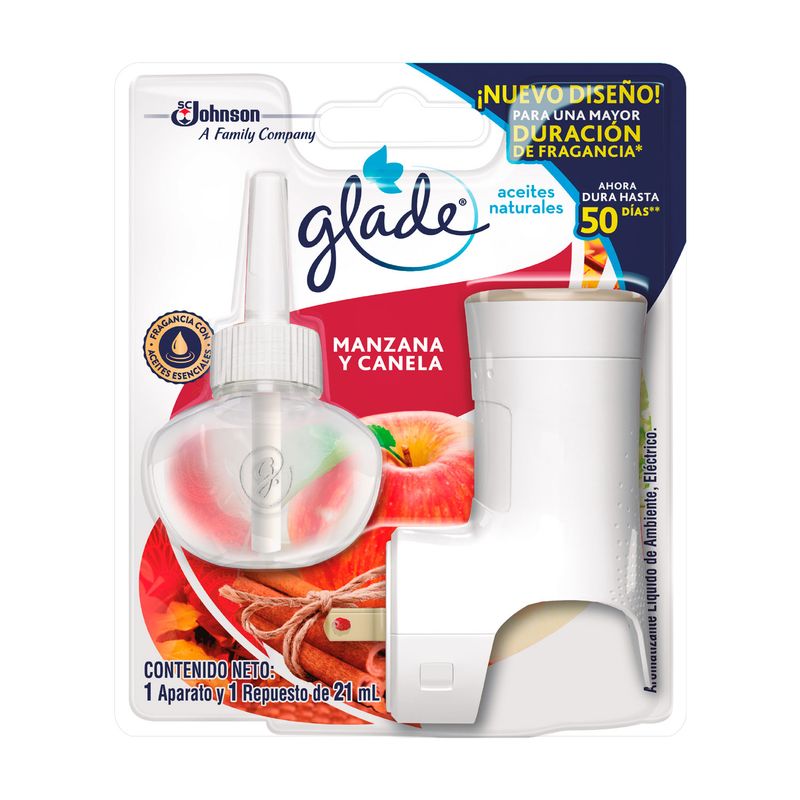 GLADE - Ambientador Glade Aceite Manzana Canela Envase 21 mL + Unidad Eléctrica