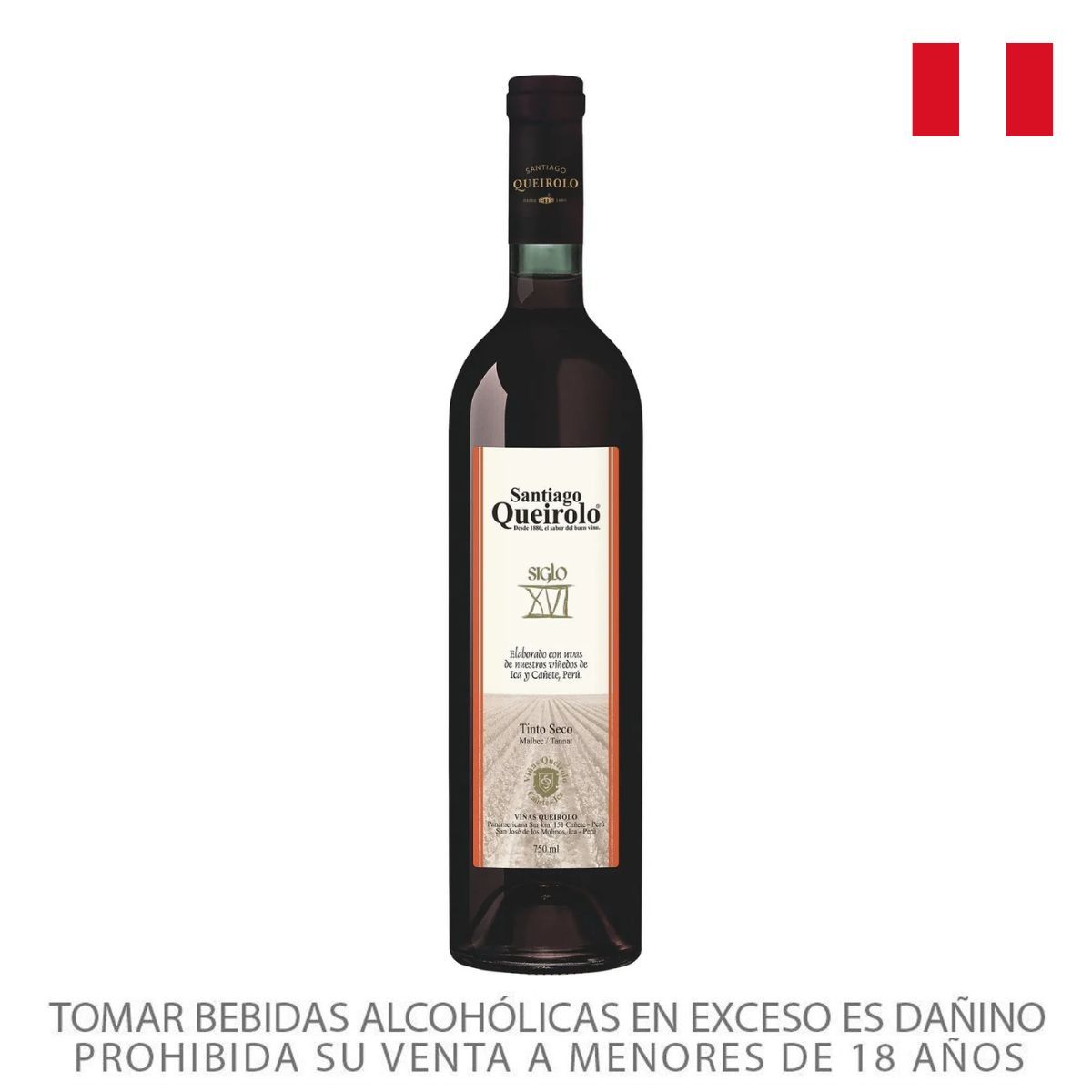 SANTIAGO QUEIROLO - Vino Tinto Santiago Queirolo Siglo XVI Seco Botella 750 mL