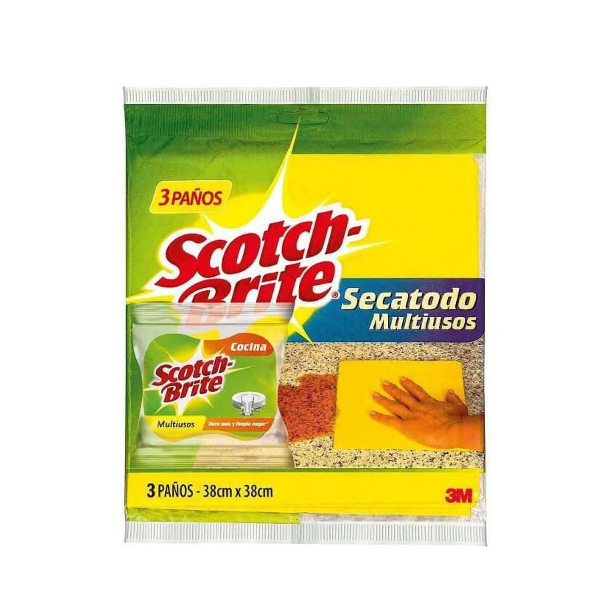 SCOTCH BRITE - Pack Paño Scotch Brite Secatodo 3 Und + Esponja