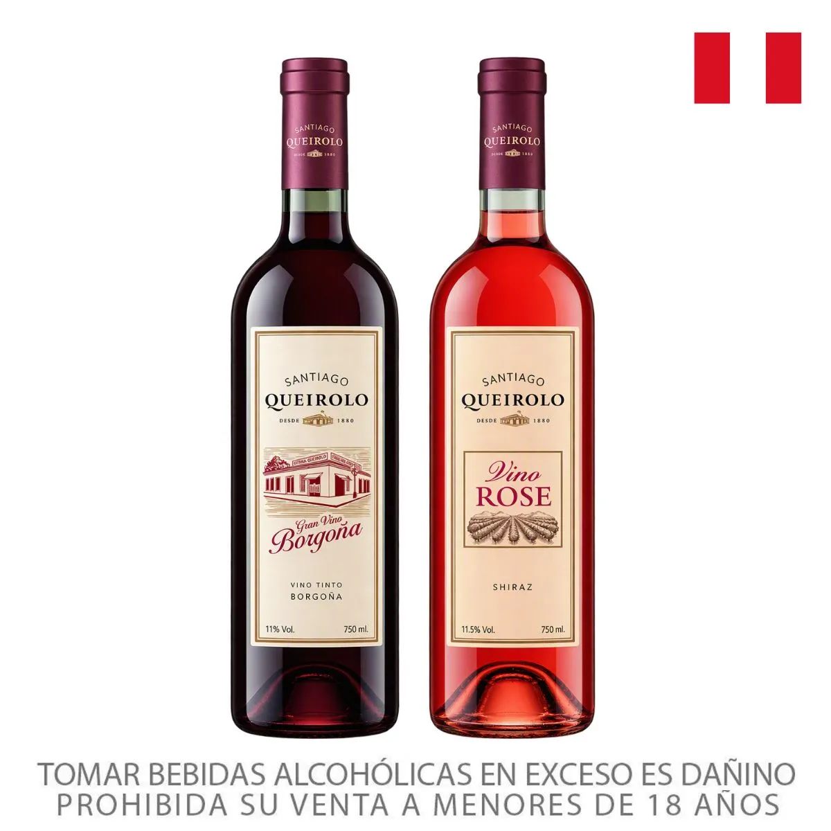 SANTIAGO QUEIROLO - Vino Santiago Queirolo Borgoña 750 mL + Rosé 750 mL