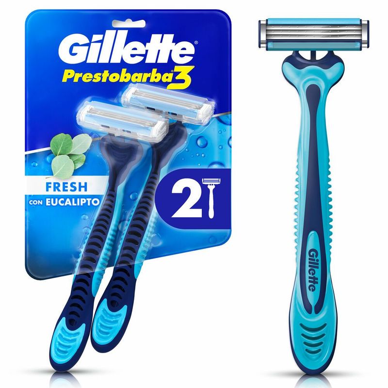 GILLETTE - Máquina De Afeitar Gillette Prestobarba 3 Fresh Con Eucalipto 3 Hojas Pack 2 Und