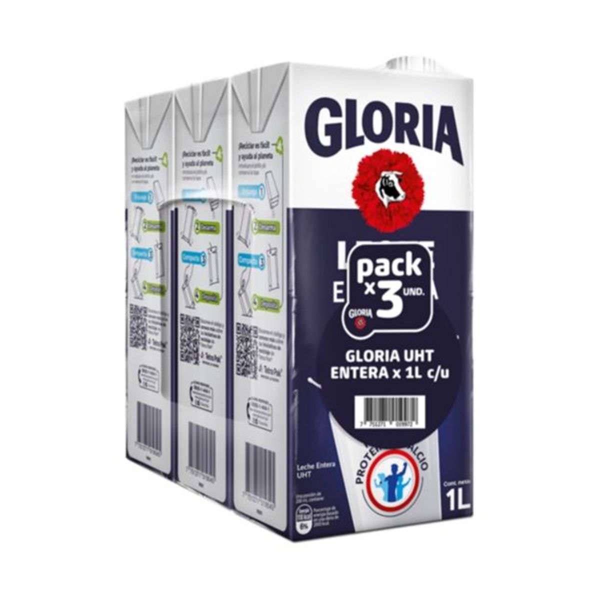 GLORIA - Leche UHT Entera Gloria Pack 3 Cajas 1 L