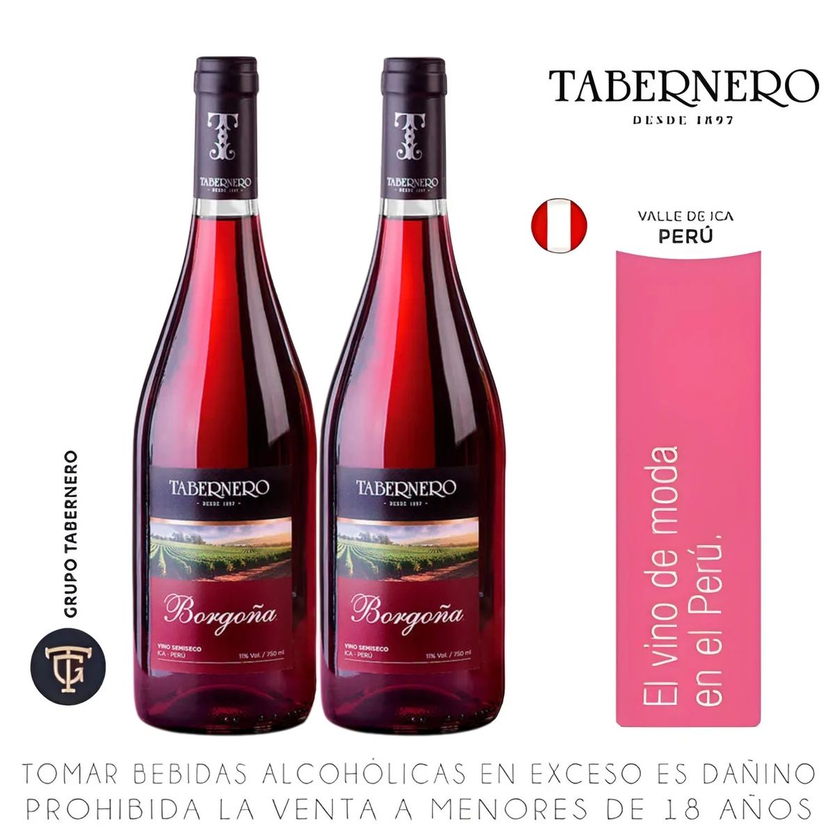 TABERNERO - Vino Borgoña Tabernero Pack 2 Botellas 750 mL