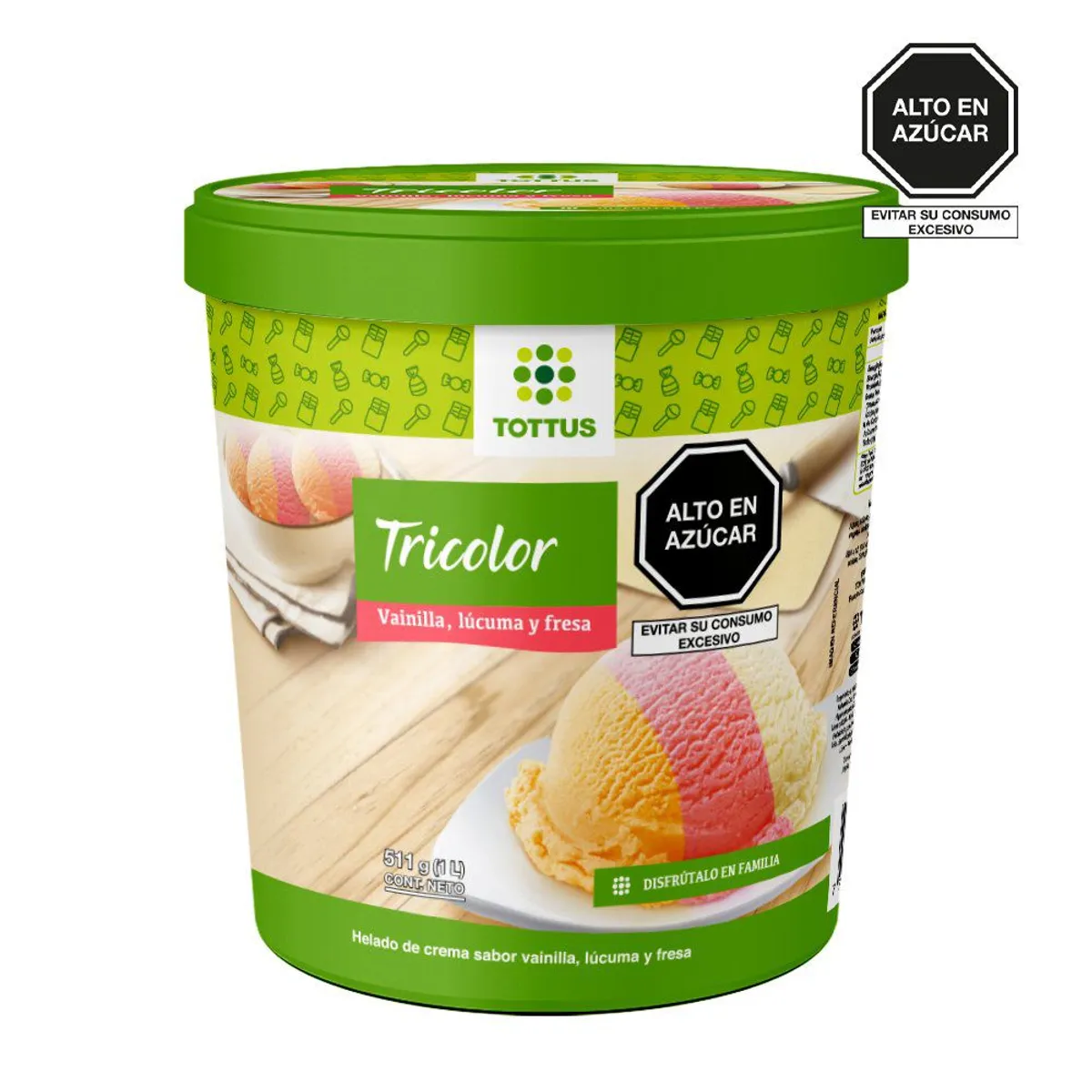 TOTTUS - Helado de Crema Tricolor Tottus Pote 1 L