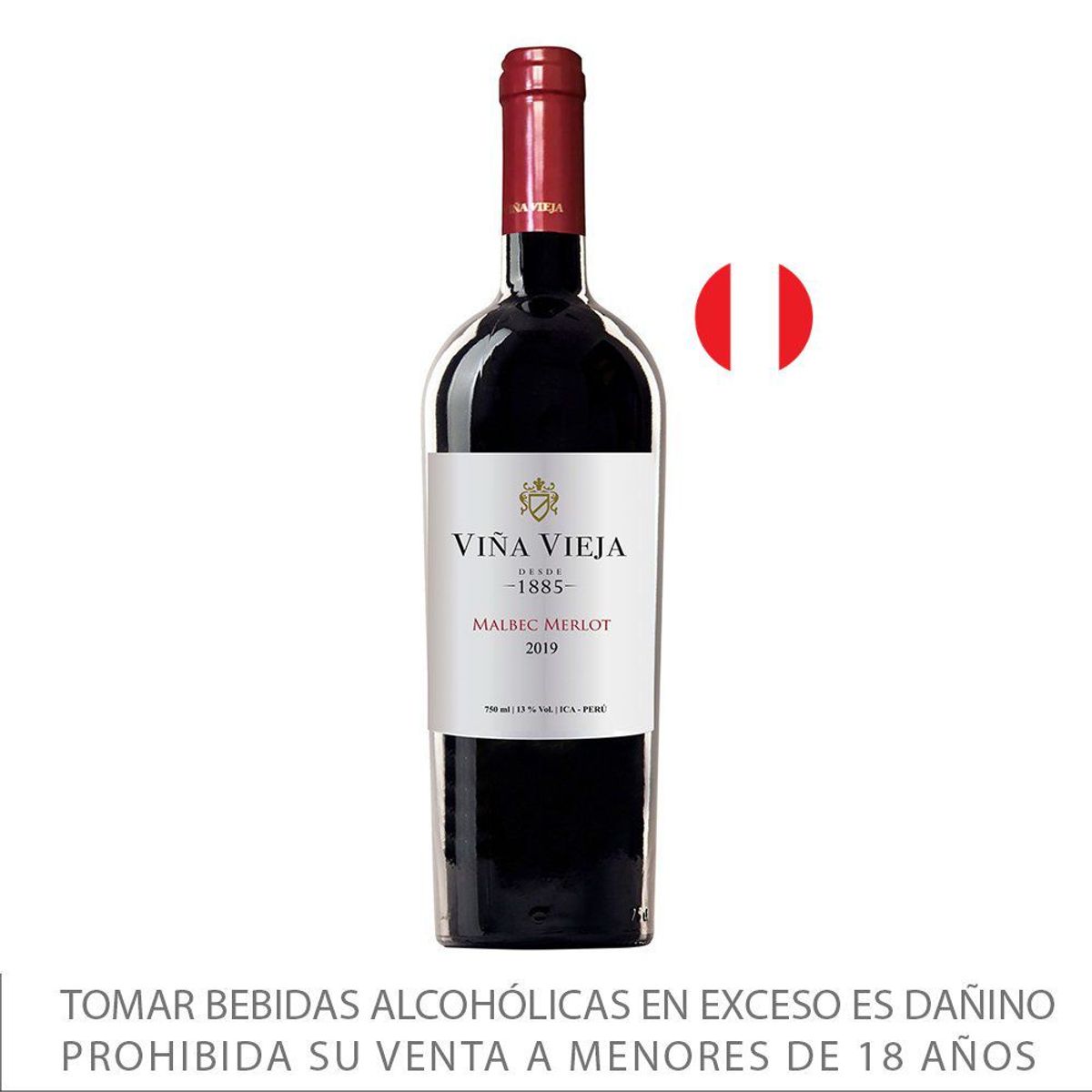 VIÑA VIEJA - Vino Tinto Viña Vieja Malbec Melot Seco Botella 750 mL