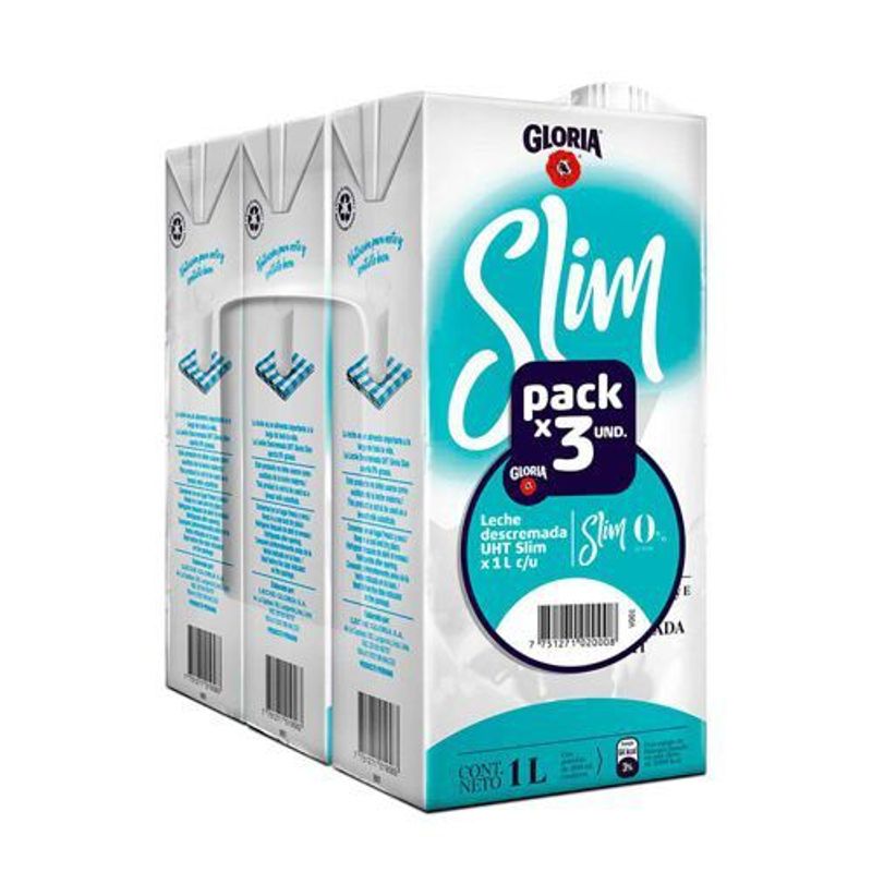 GLORIA - Leche Gloria Semidescremada UHT Slim Pack 3 Unidades 1 L