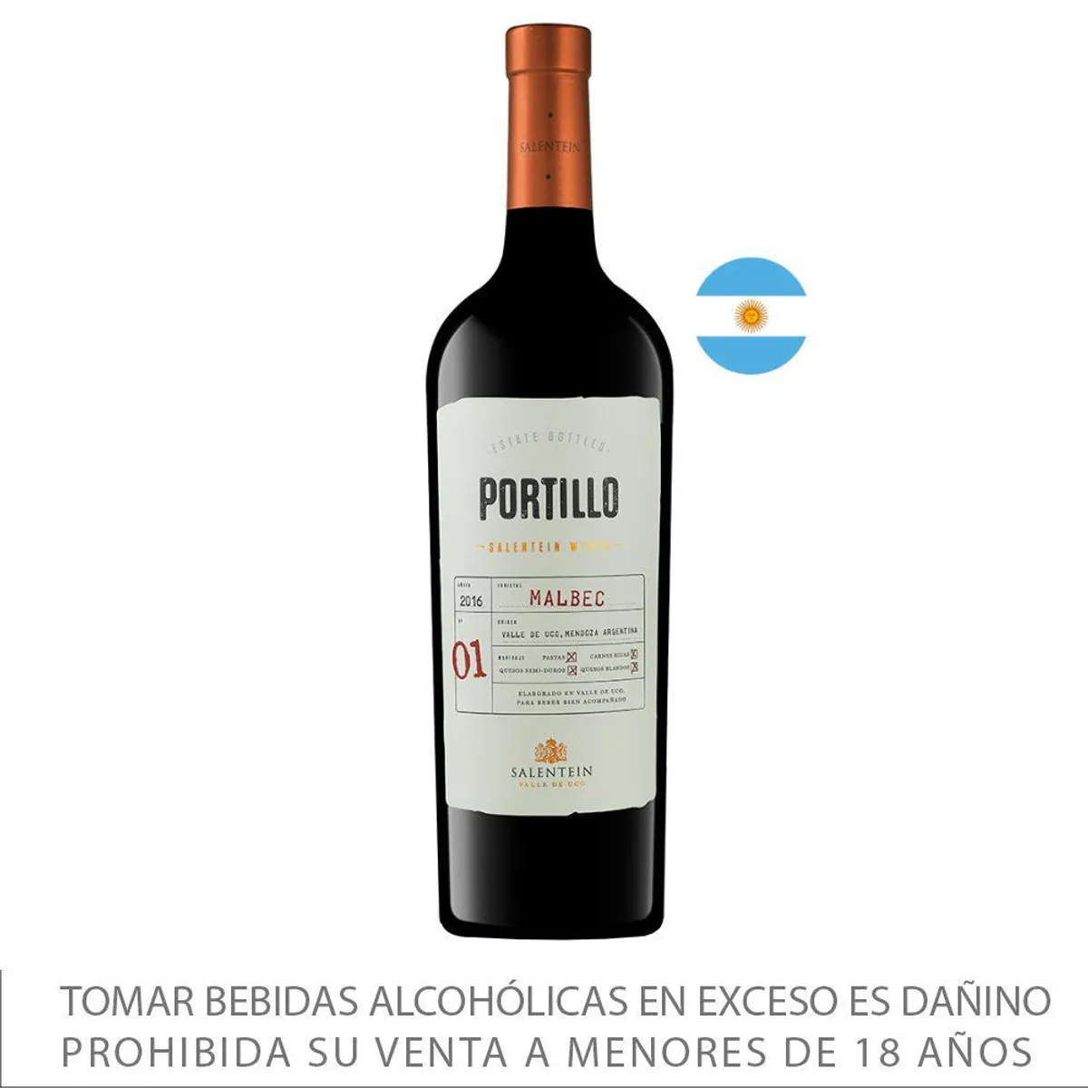 SALENTEIN - Vino Tinto Salentein Finca El Portillo Malbec Botella 750 mL